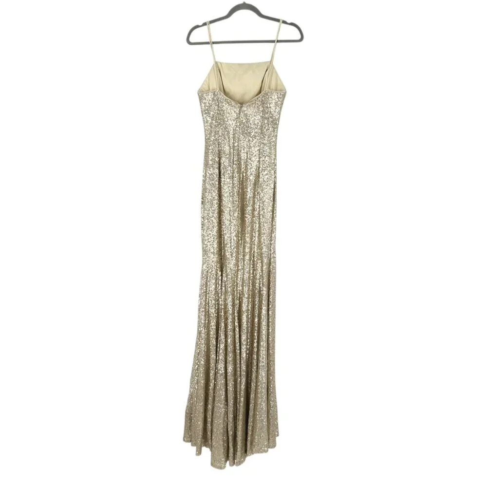 NWT Theia Bridesmaids Gigi Matte Gold Sequins Gown